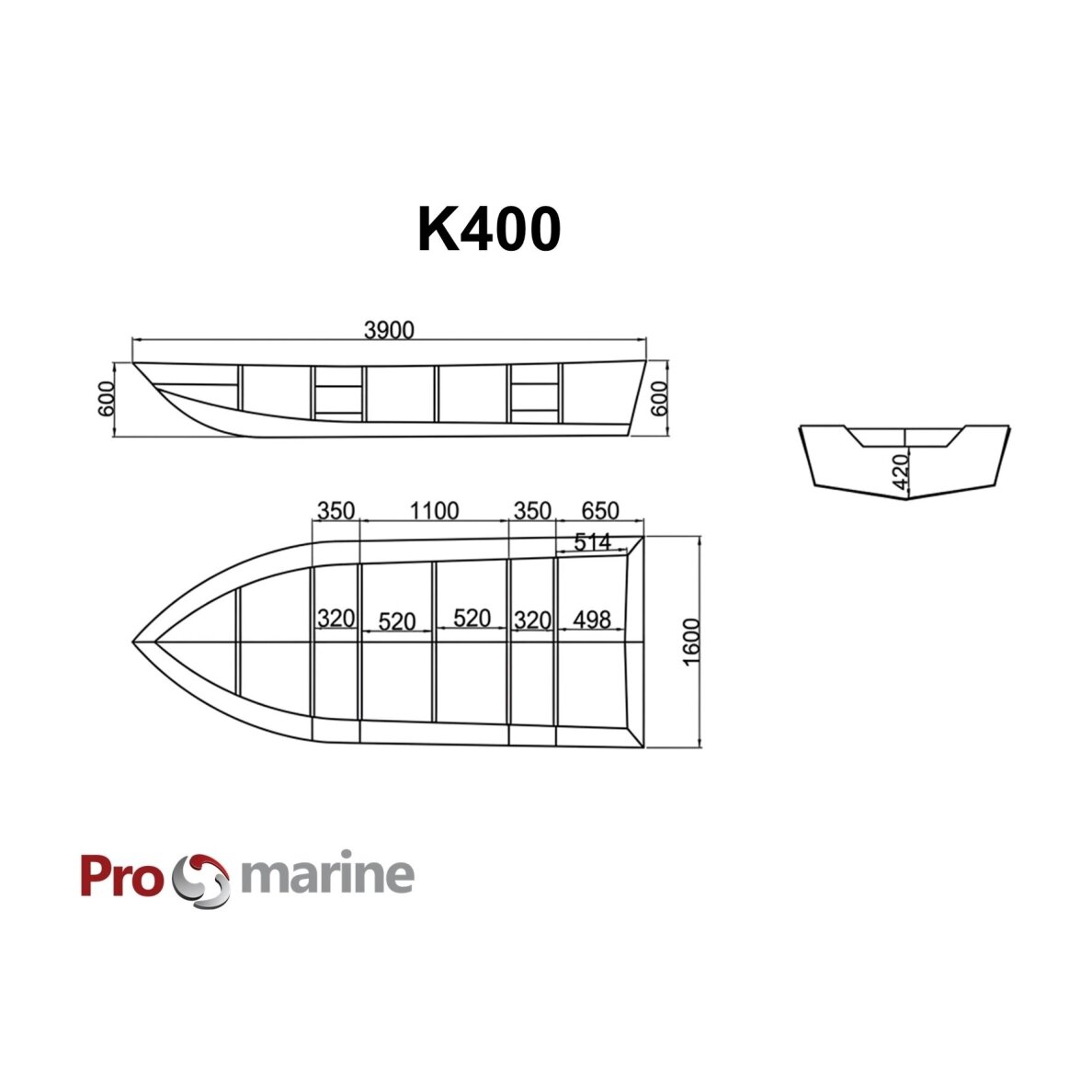 Aluminum Boat ProMarine K400 (3.9 m x 1.6 m) 7