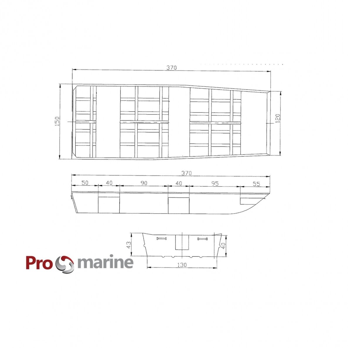 Aluminum Boat ProMarine BY370 Jon Boat (length 3.7m, width 1.5m) 3