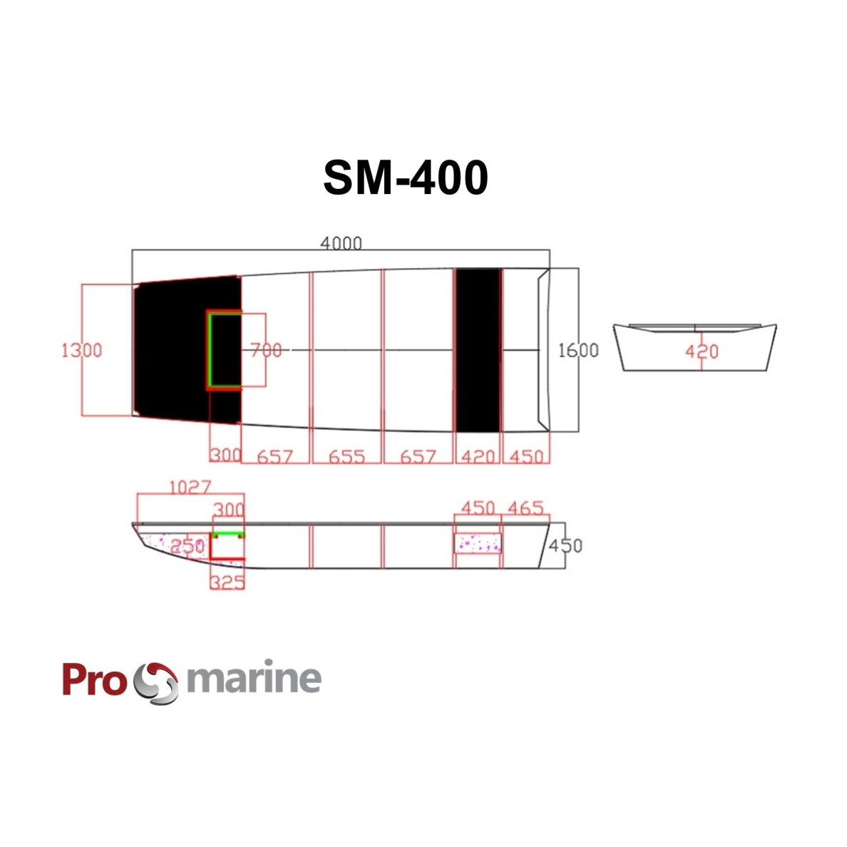 Aliuminio valtis ProMarine SM400 Jon Boat (ilgis 4m., plotis 1,6m) 4