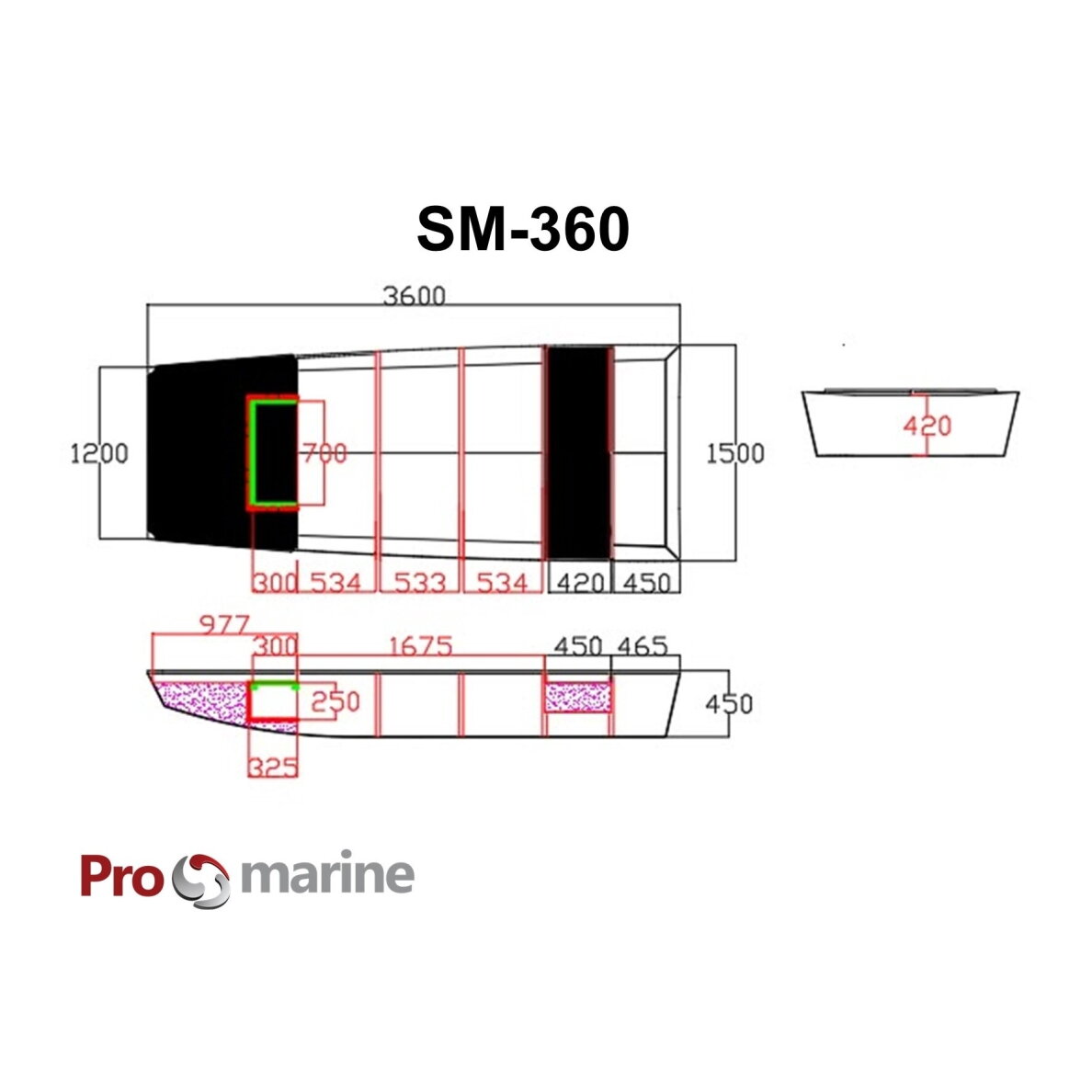 Aliuminio valtis ProMarine SM360 Jon Boat (ilgis 3,6m., plotis 1,5m) 1