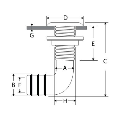 Thru-Hulls Elbow 90º for Hose 2 Thru-Hulls Elbow 90º for Hose 2