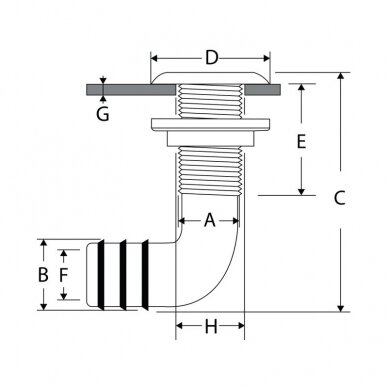 Thru-Hulls Elbow 90º with Hose Barb, Plastic