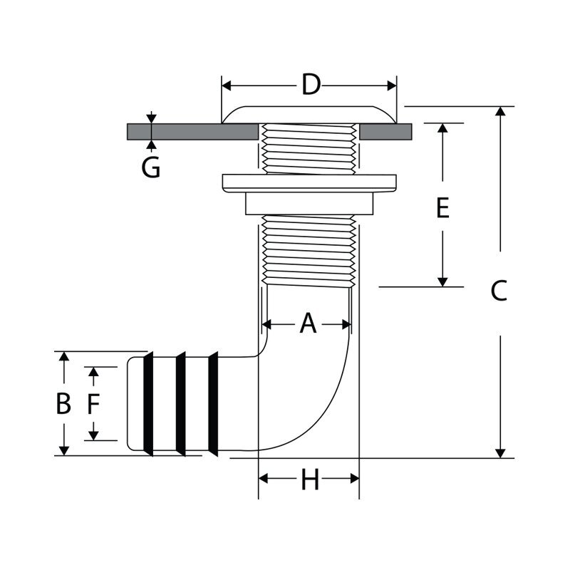 Thru-Hulls Elbow 90º for Hose 2 Thru-Hulls Elbow 90º for Hose 2