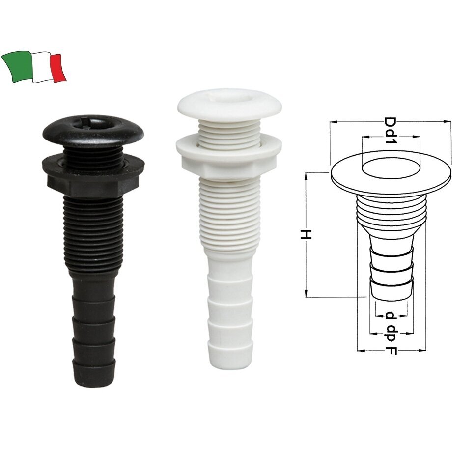 Nylon thru-hull fitting with ring nut (diam 30mm, black) Nylon thru-hull fitting with ring nut (diam 30mm, black)