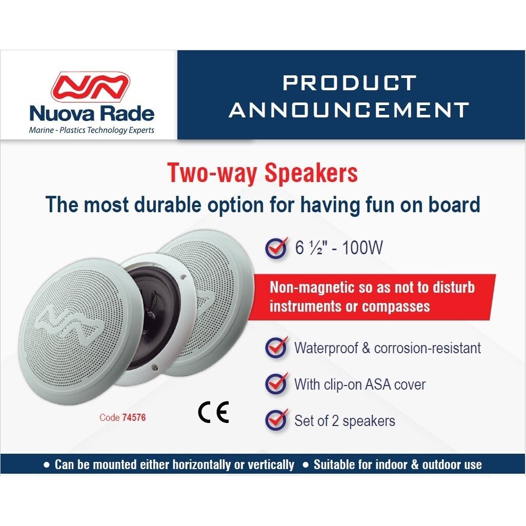 Two-way Speakers, 100W, 6 1/2'', Non-magnetic,w/Clip-on Cover, White, Set 2 Two-way Speakers, 100W, 6 1/2'', Non-magnetic,w/Clip-on Cover, White, Set 2