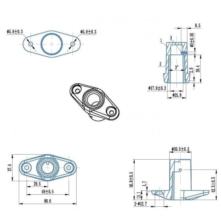 Oarlock socket, thruhull 1 Oarlock socket, thruhull 1