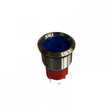 Nerūdijančio plieno mygtukinis jungiklis mėlynas (on-off, 19mm, 15A, 12/24v, LED)