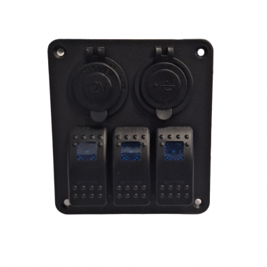 Aluminum panel incl Rocker Switchx3 , power socket, 2port 2.4A USB, 12/24V 2