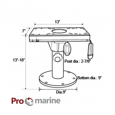 Reguliuojamo aukščio sėdynės pjedestalas Promarine  su postūmiu 2