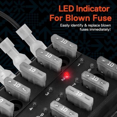 Blade fuse block, with LED light indication, 12 fuses 1 Blade fuse block, with LED light indication, 12 fuses 1