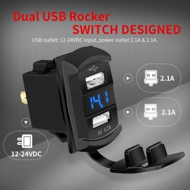 Switch size 2 port USB 4.2A with Voltmeter 1
