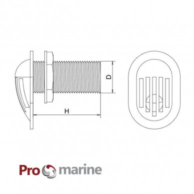 Vandens įsiurbimo detalė su grotelėmis Promarine (AISI316, 1/2", H65mm) 1